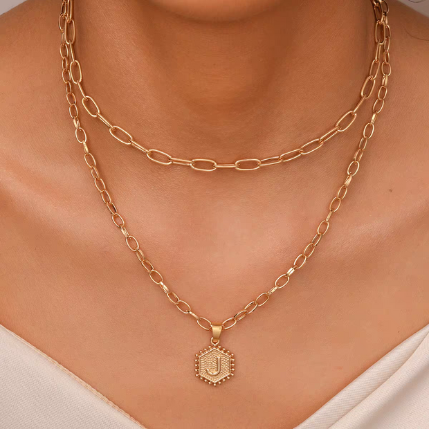 Dainty Layering Initial Necklaces for Women, 14K Gold Plated Paperclip